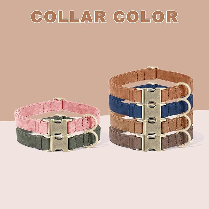 Genuine Leather Dog Collar - Adjustable Pet Collar with Quick Release Metal Buckle, Soft Skin Friendly Real Leather Collar for Small, Medium, Large Dogs (Khaki, S：Fit 8-16" Neck)