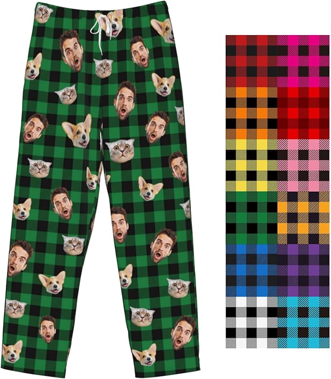 Custom Pajamas Pants Plaid Personalized Funny PJ Pant Design with Face Pajama for Men Women Dog Pet
