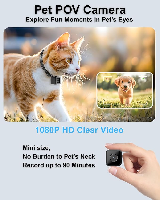 Cat Camera Collar 1080P HD Video Recording Pet POV Cam, NO WiFi NO APP, Mini Action Cameras for Cats/Dogs Tracking(No Micro-SD Card Included)