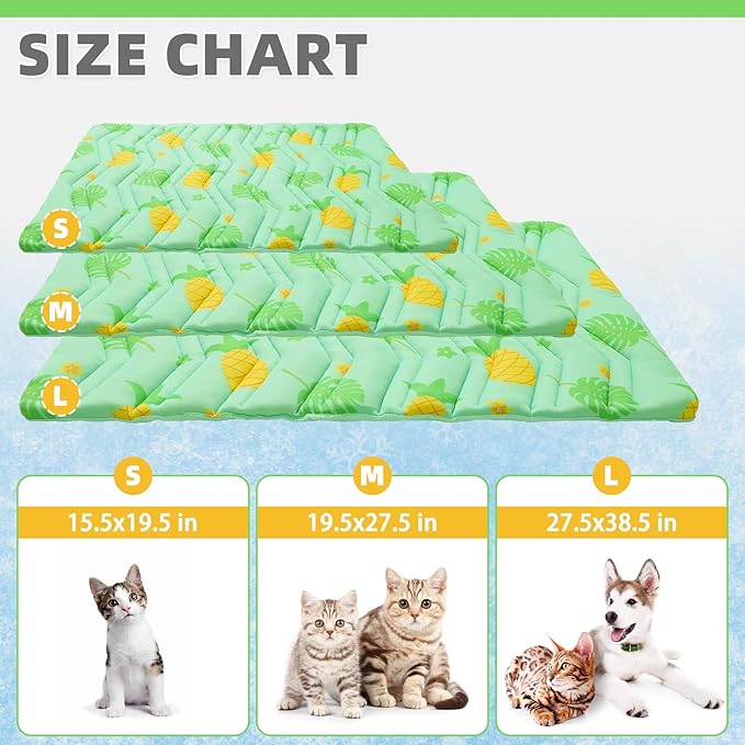 KOOLTAIL Dog Cooling Mat, Upgraded Two Sided Cooling Pad for Dogs Cats Puppy, Soft Pet Sleeping Blanket Keep Cool in Summer with Cute Fruit Pattern, Washable Waterproof for Crate Sofa Bed, Green L