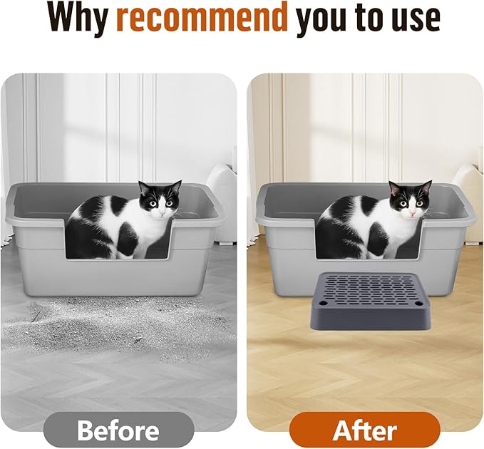 Cat Litter Box Ramp, Litter Box Step Mat with Filter Function, Cat Litter Catcher for Self-Cleaning Litter Boxes, Cats Pedal Stool Ideal for Kitten & Elderly Cats (Dark Grey)