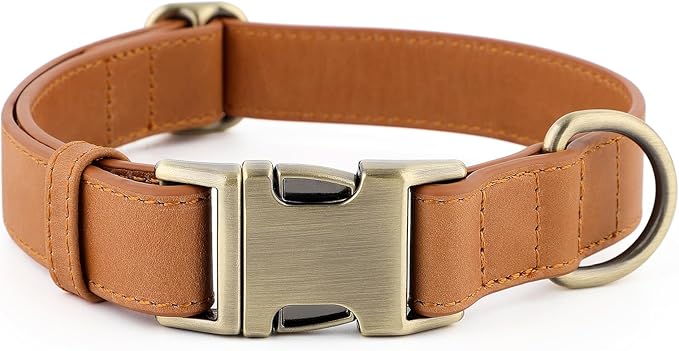 Plutus Pet Genuine Leather Dog Collar – Adjustable Pet Collar with Quick Release Metal Buckle, Soft Real Leather for Small Medium Large Dogs, Heavy Duty & Skin-Friendly (Light Brown, S)