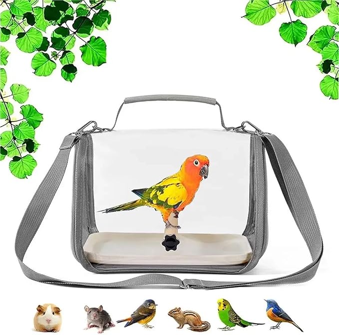 Portable Bird Travel Carrier for Small Birds and Parrots - Wooden Cage with Side Perch, Soft Mat, and Mesh Window Accessory