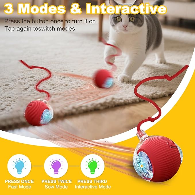 2-Pack Interactive Cat Toys Ball for Indoor Cats＆Dogs,Automatic Cat Toy 360° Auto-Rotation Smart Obstacle Avoidance,Includes 4 Cat Spiral Spring,Cat Enrichment Toys for Indoor Cats (RedBlue)
