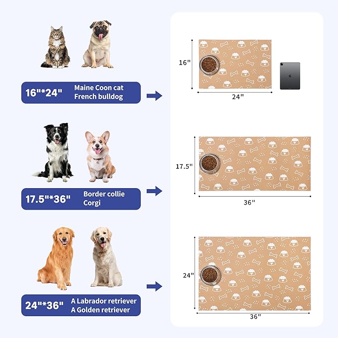 Cooyes Large Dog & Cat Food Mat 16"×24", Ultra-Absorbent Dog Bowl Mat for Food and Water, Pet Feeding Mat with Non-Slip Back, Pet Placemats with Water-Locking Bottom That Protects Floors