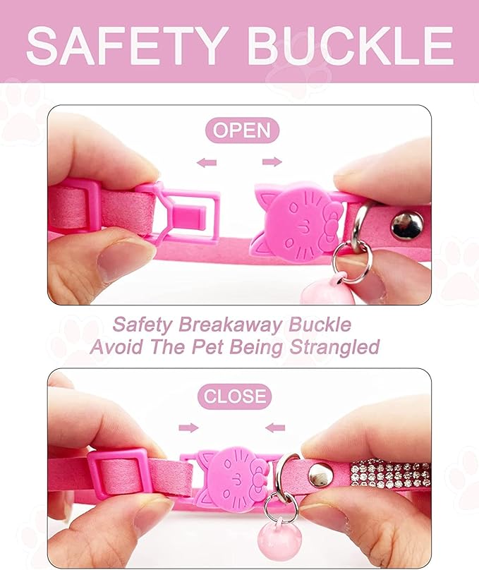 Solmoony Breakaway Cat Collars with Bell,Adjustable Safe Kitten Collar,Cat Collars for Girl Cats with Rhinestone Soft Velvet (Black1)
