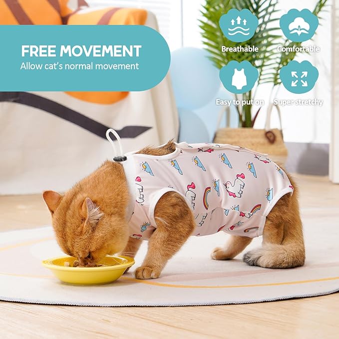 Avont Cat Recovery Suit - Kitten Onesie for Cats After Surgery, Cone of Shame Alternative Surgical Spay Suit for Female Cat, Post-Surgery or Skin Diseases Protection -Rainbow(M+)