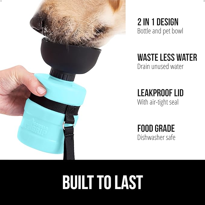 GORILLA GRIP Dog Water Bottle, Portable Water Bowl Dispenser for Dogs, 20 oz Leak Proof Pet Travel Squeeze Bottles Food Grade Silicone, Pet Stocking to Go Puppy Essentials, Turquoise