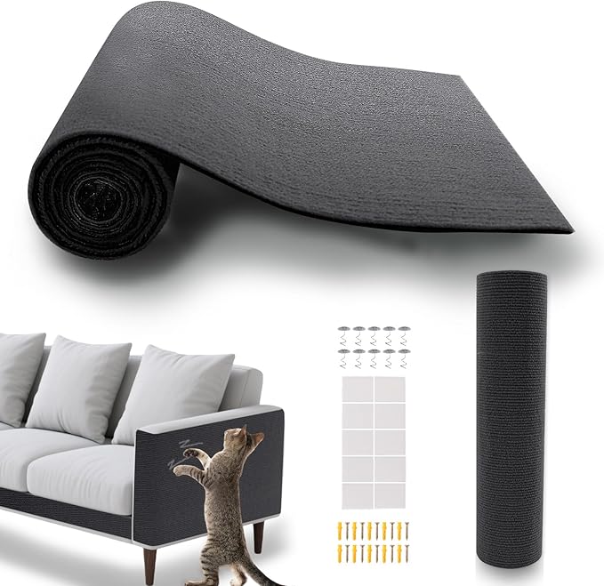 ASENKU Cat Scratch Furniture Protector, Trimmable Self-Adhesive Couch Protector from cat Claws, DIY Climb Cat Scratcher Mat for Covering Cat Tower (Dark Gray,39.3x15.8In)
