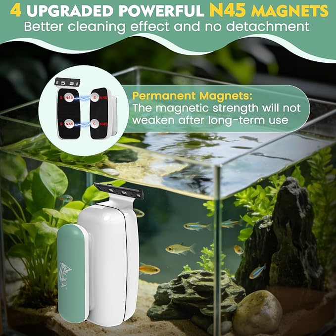 AQQA Aquarium Magnet Glass Cleaner - Enhanced Magnetic Fish Tank Cleaner with 2 Types of Blades, Self-Floating Aquarium Glass Scrubber Algae Scrapers for up 0.79" Thick Glass/Acrylic Aquariums (XL)