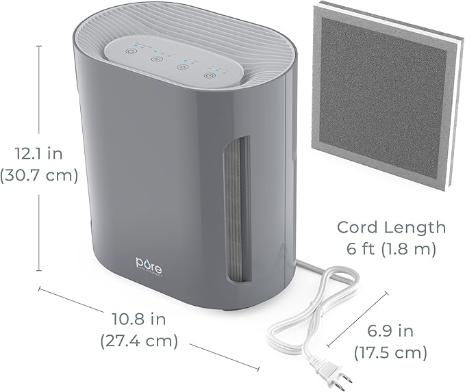 Pure Enrichment PureZone Air Purifier for Bedroom & Living Room, 4-Stage Filtration & UV-C Light, H13 HEPA Filter Helps Remove Bacteria, Pet Hair Dander, Allergens, Germs, Smoke, Dust (Gray)