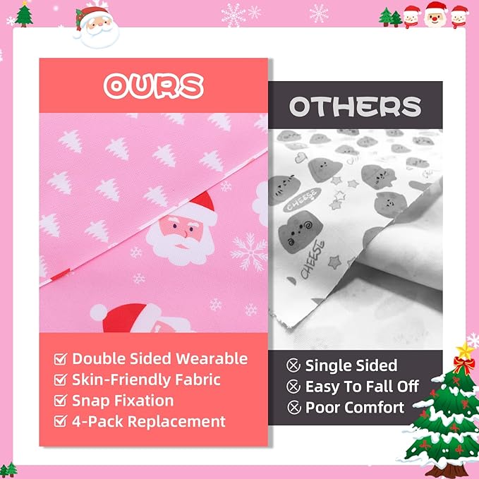PAWCHIE Christmas Dog Bandanas 4 Pack,Reversible Dog Party Triangle Scarf Bibs, Pet Holiday Costume with Adjustable Snaps,Multiple Christmas-Themed Patterns for Small Dogs Puppy,Cats Pets,Pink S