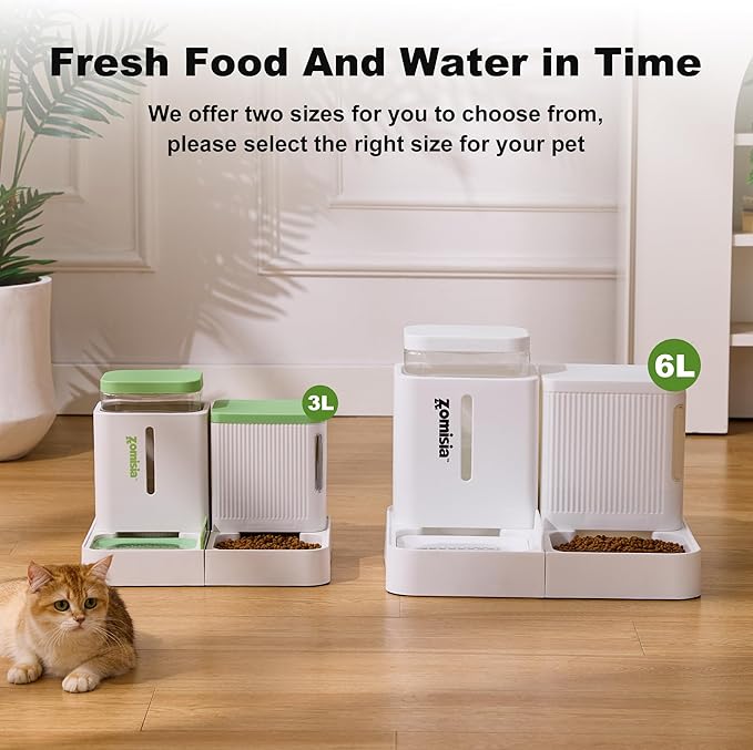Gravity Cat Feeder and Water Dispenser, 2 in 1 Automatic Cat Feeder with 180 Degree Rotatable, 2 Pack Large Capacity Self Feeding for Small Medium Dog Puppy Kitten, Grey, 0.8 Gallon x 2