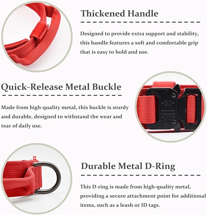 Tactical Dog Collar, Adjustable Military Training Nylon Dog Collar with Control Handle and Heavy Quick-Release Metal Buckle for Small Medium Large Dogs, Red XL