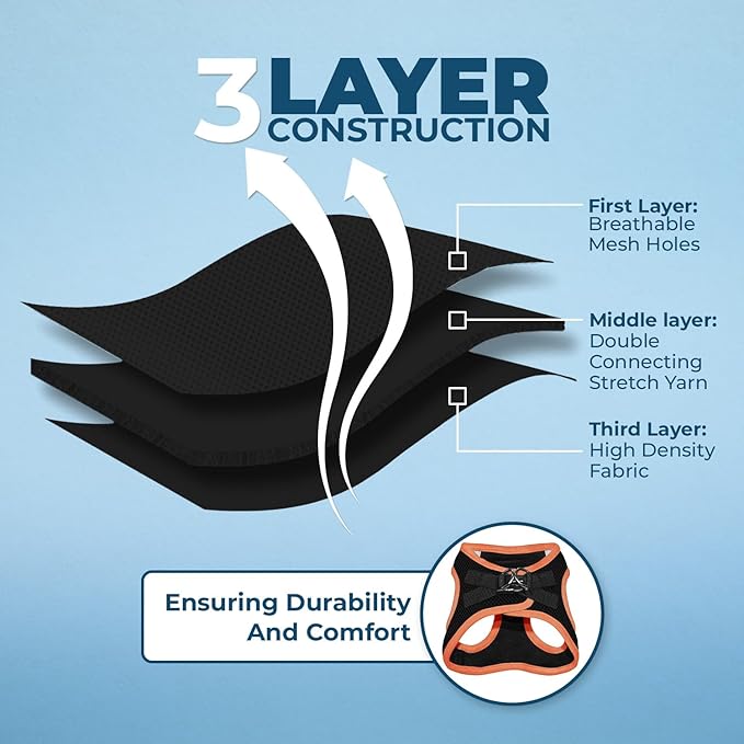 Best Pet Supplies Voyager Step-in Air All Weather Mesh Harness and Reflective Dog 5 ft Leash Combo with Neoprene Handle, for Small, Medium and Large Breed Puppies - Black/Orange Trim, Medium