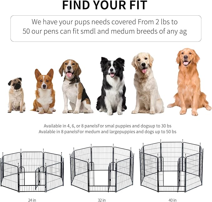 Dog Playpen,Portable Outdoor Dog Fence, Dog Playpen for Large/Medium/Small Dogs, Dog Fences for The Yard,with Doors Foldable Metal (40 inch, 24 Panels)
