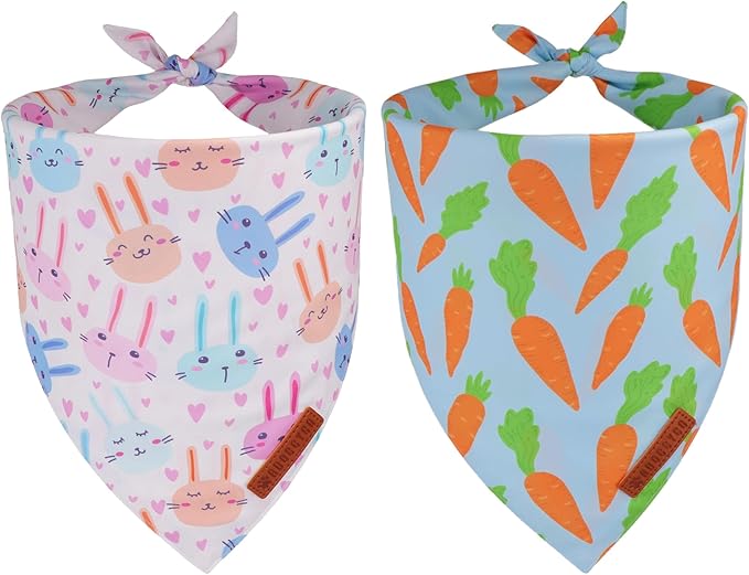 ADOGGYGO Easter Dog Bandanas 2 Pack, Reversible Bunny Carrot Print Puppy Scarf, Premium Fabric, Adjustable Fit Easter Bandana for Extra Large Dogs (X-Large)