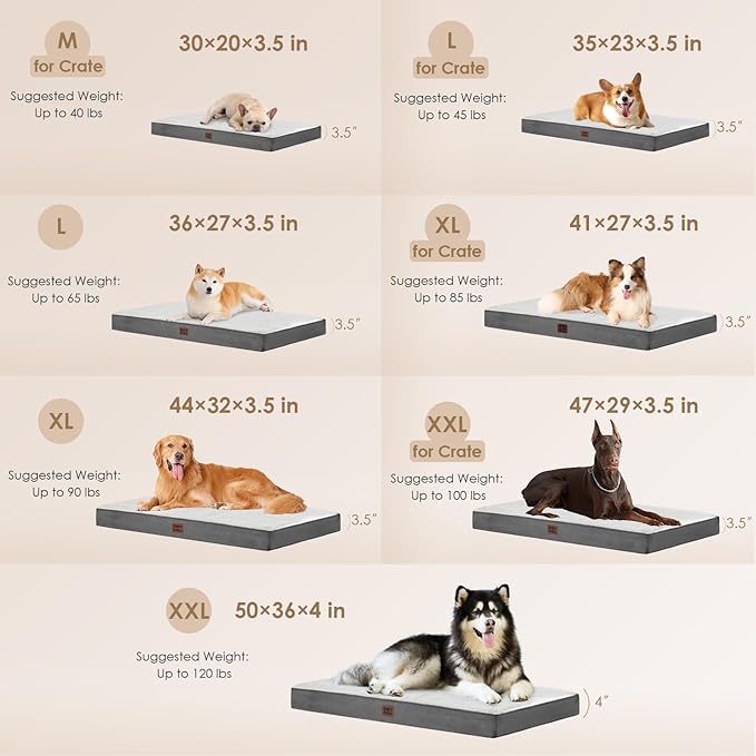 EHEYCIGA Orthopedic XL Dog Beds for Extra Large Dogs with Removable Washable Cover for Crate, Beige, 41x27
