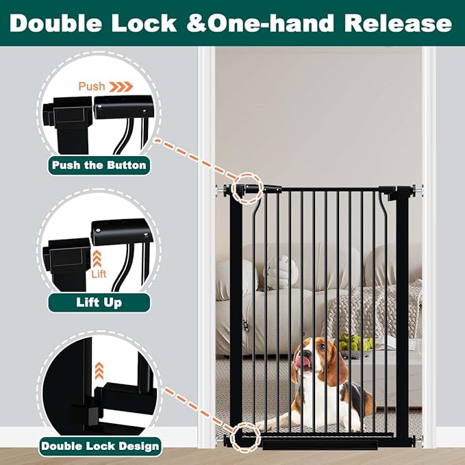 Fairy Baby 40.5" Extra Tall Baby Gate No Drill, 54.8"-60.2" Extra Wide Dog Pet Gate, Safety Child Toddler Gate, Metal Tension Auto Close No Climb Fence Barrier Pet Cat Gate for Stairs Doorway, Black