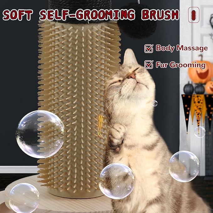 Scratching Posts for Indoor Cats Adults,45'' Tall Halloween Gothic Scratching Post with 3.5Inch Diameter Sisal Rope,Black Cat Scratcher with Interactive Ball Toys Self Groomer Brush for Large Cats