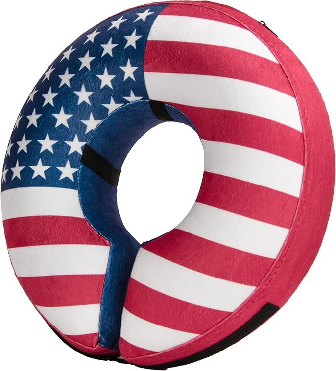 BENCMATE Inflatable Dog Cone Collar Alternative, Soft Dog Cone for Small Medium Large Dogs and Cats, Neck Recovery ECollar Donut Collar After Surgery (Large, Flag)