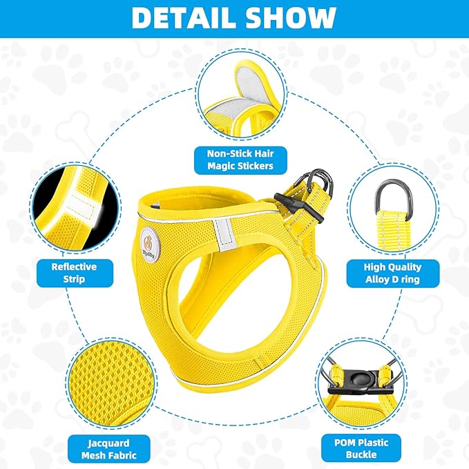 Hipubby Dog Harness and Leash Set, No Pull Soft Mesh Puppy Harness for Small Medium Dogs, Cats - Step in Reflective Breathable Lightweight Vest Harness for Walking, Training - Yellow, M