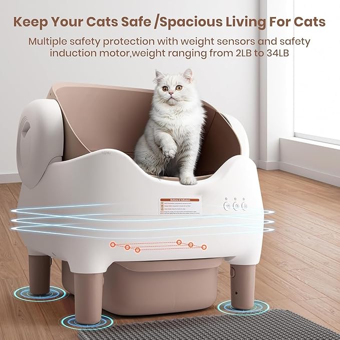 APP-Controlled Self Cleaning Litter Box, Automatic & Hands-Free Cat Litter Box, Safety Protection, Odor-Free Waste Disposal Includes Trash Bags, Large Waste Bin, Open-Top