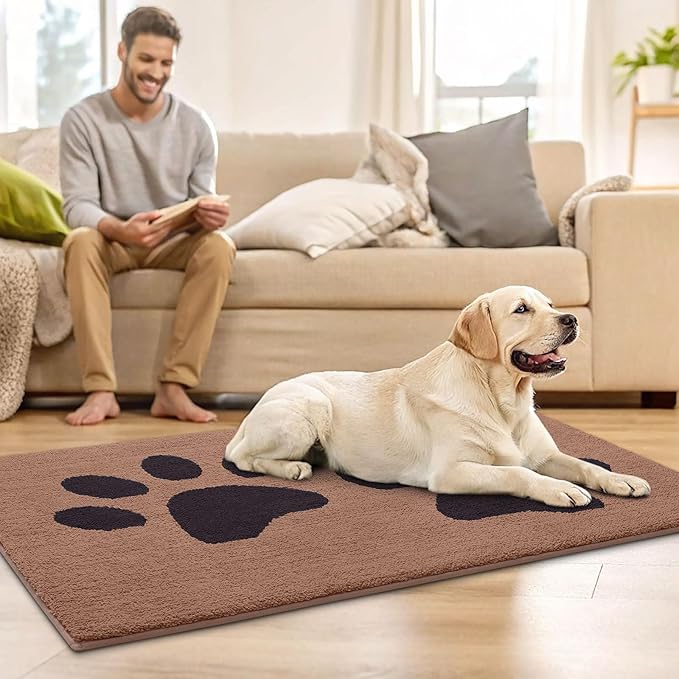 Buganda Dog Door Mat for Muddy Paws, Absorbent Dirt Trapper Washable Indoor Doormats, Non Slip Low-Profile Mud Mat for Dogs, Front Entrance Doormat for Inside Floor (36x24 Inches, Camel and Black)