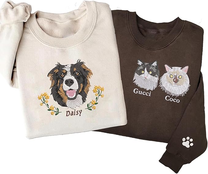VIOLAVA Custom Cat Embroidered Christmas Sweatshirt – Personalized Pet Name Holiday Crewneck, Festive Gift for Cat Lovers