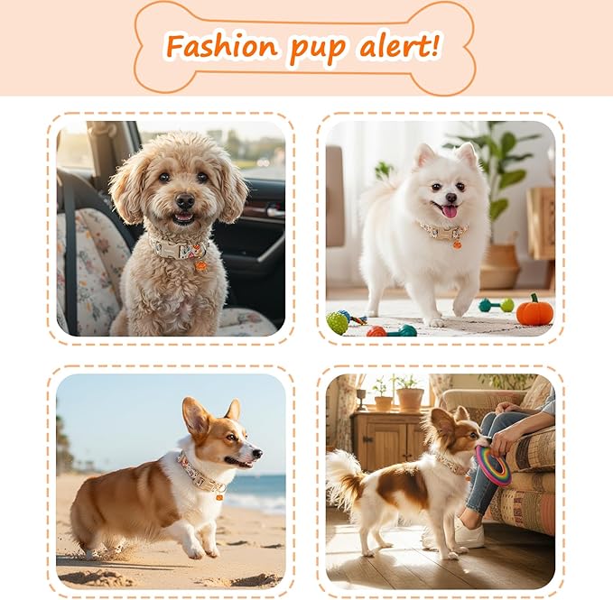 Halloween Dog Collars, Fall Dog Collar for Dogs, Fun Multi-Color Pumpkin Dog Collars for Small Dogs, Adjustable Cotton Small Dog Collar Puppy Collar for Halloween & Thanksgiving