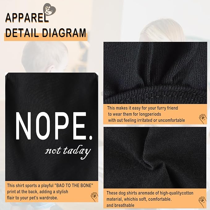Discover Cozy Cotton Canine Wear: Soft, Lightweight, and Breathable Dog Shirt Vest with Eye-Catching Graphics(Nope not Today), Keeping Your Furry Friend Warm and Comfy! Black L