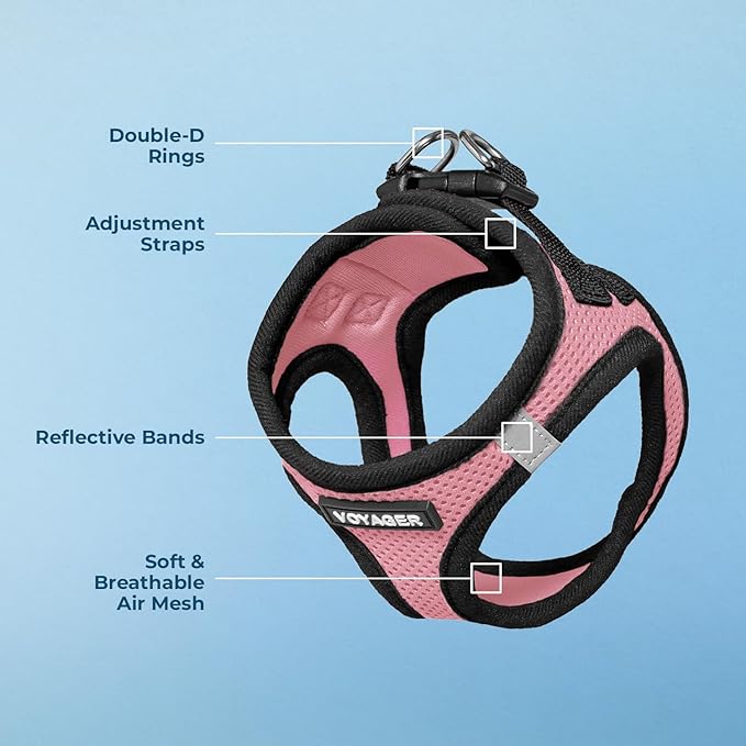 Best Pet Supplies - All Weather Mesh / Plush, Reflective, No Pull Harness for Small, Medium Dogs, Cats - Secure with Hook & Loop Fastener, Buckle, Double D-Rings - Pink/Black Trim, S