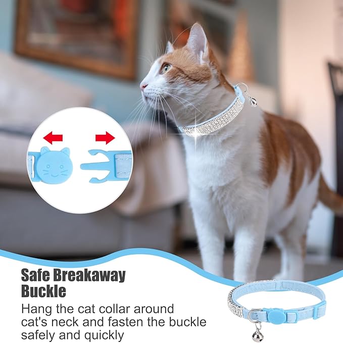 EXPAWLORER Soft Velvet Safe Cat Collars for Girl Cats - Rhinestones Bling Diamante Adjustable Collars Breakaway- Chirstmas Cat Clollar Gifts with Bells for Boy Cats Kitty and Small Dogs