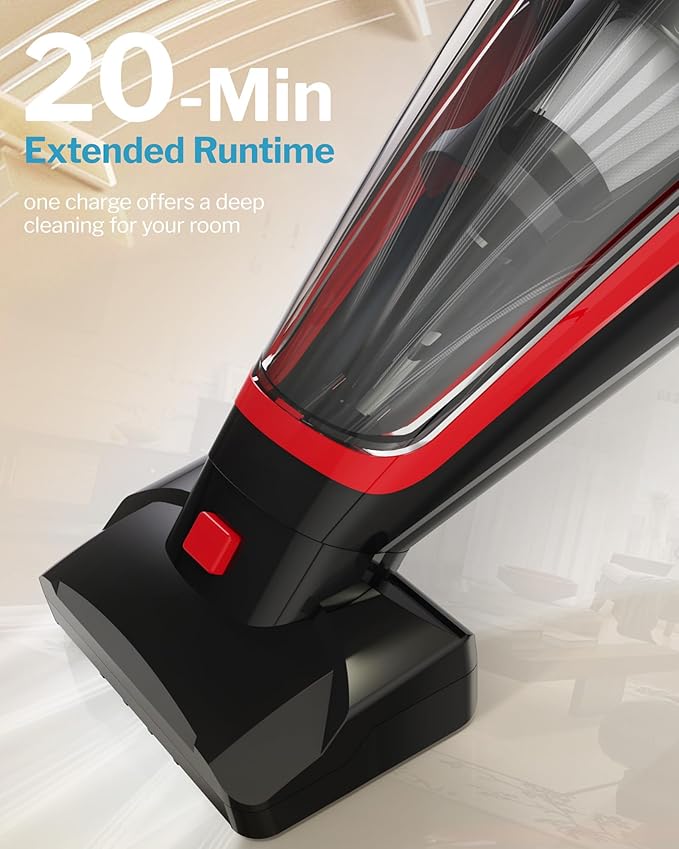 Pet Hair Handheld Vacuum Cordless, Car Vacuum Rechargeable with Reusable Filters, Motorized Brush and Multi-Accessories for Carpet, Couch & Stairs, Red, 17.0"X 4.6"X 6.6"