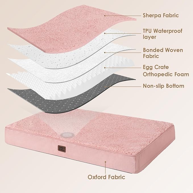 EHEYCIGA Orthopedic XXL Dog Beds for Jumbo Dogs with Removable Washable Cover, Pink, 50x36