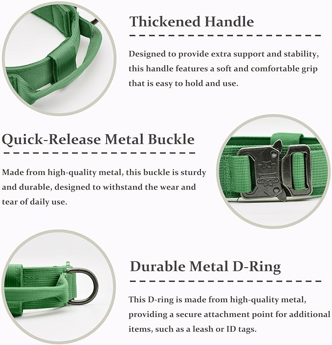 Tactical Dog Collar, Adjustable Military Training Nylon Dog Collar with Control Handle and Heavy Quick-Release Metal Buckle for Small Medium Large Dogs, Emerald Green XL