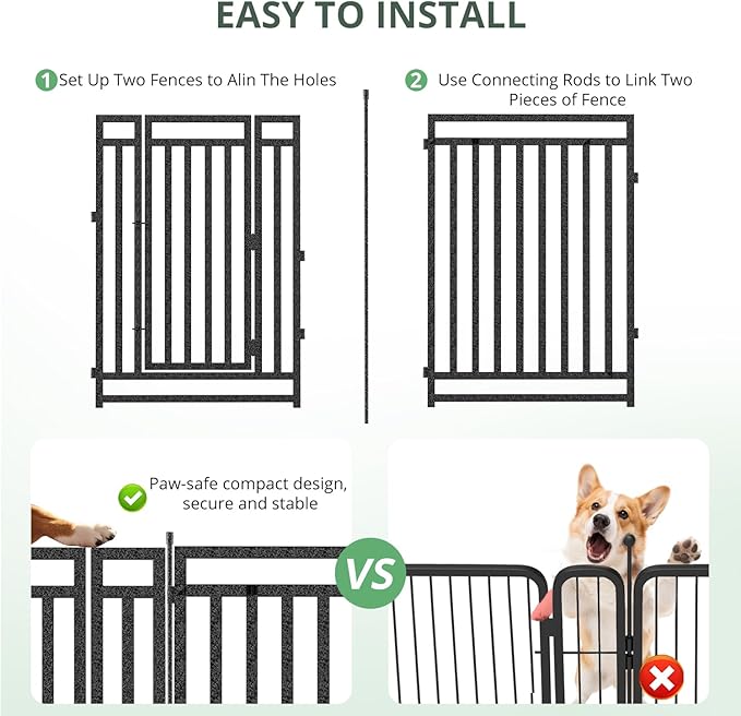Dog Playpen Metal Dog Fence Outdoor for Yard 32" Height 8 Panels Portable Dog Pen Pet Kennel for RV Camping(Black-Silver)