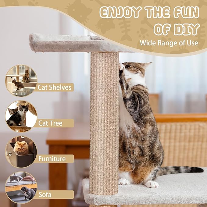 Climbing Cat Scratcher Mat Trimmable Cat Scratching Post Carpet 39.3’’x15.8’’ Self Adhesive Carpet Mat Pad Replacement for Cat Tree Shelves Post Couch Wall Furniture Steps DIY Protector (Beige)