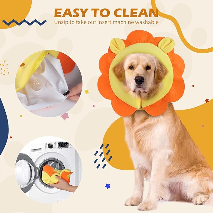 IEUUMLER Inflatable Recovery Dog Collar, Protective Donut Cone, Adjustable Soft Collar for Dog and Cat After Surgery Prevent from Biting & Scratching EU002 - Orange Lion XL