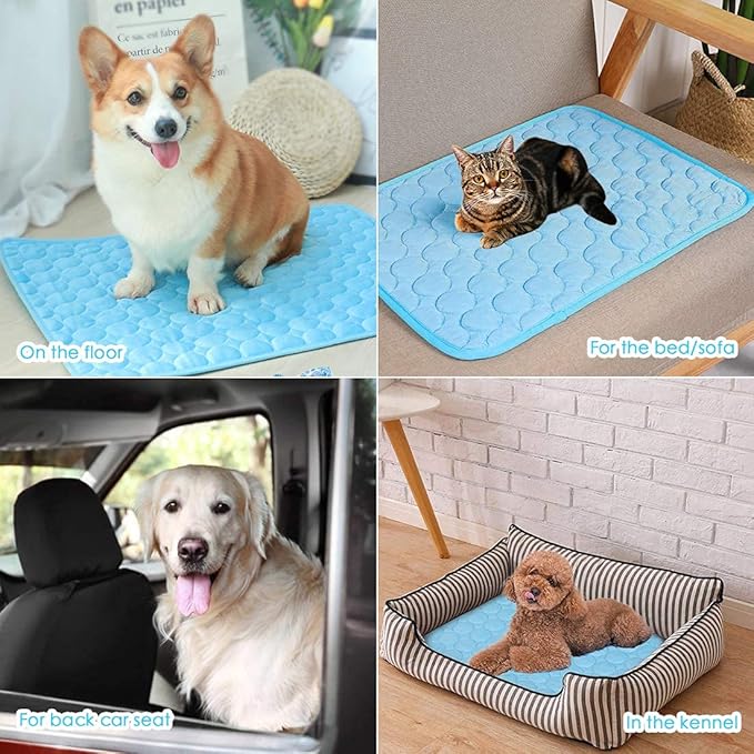 SOMOYA Dog Self Cooling Mat Pet Washable Cooling Pads Blanket Sleeping Kennel Mat,Ice Silk Sleep Mat Pad Non-Toxic Breathable Sleep Bed Beach for Large Dogs Cats (Blue, 39.4x59 in)
