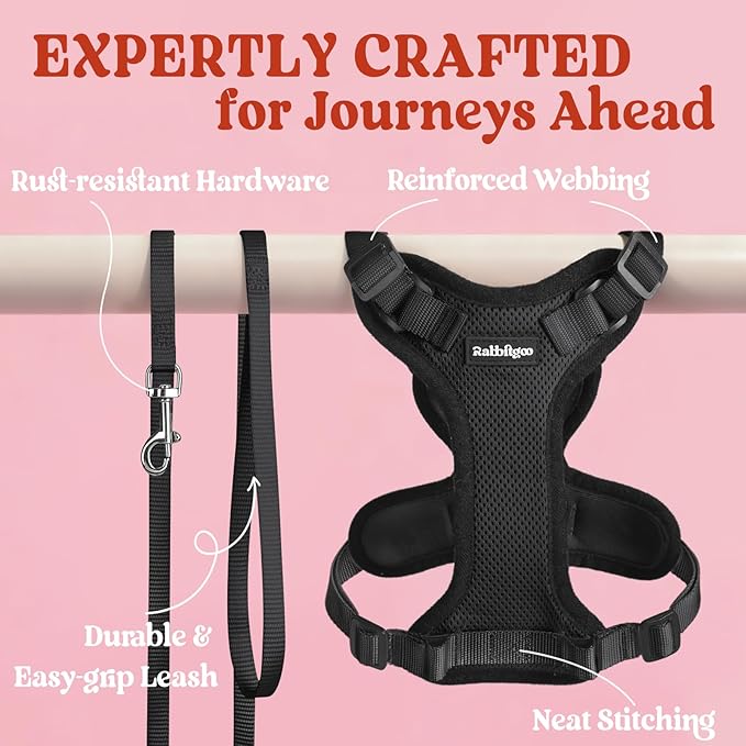 rabbitgoo Cat Harness and Leash for Walking, Escape Proof Soft Adjustable Vest Harnesses for Cats, Easy Control Breathable Reflective Strips Jacket, Black, XXS