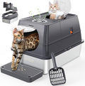 135° Flip-Top Stainless Steel Litter Box with Lid, Extra Large Enclosed Cat Litter Box, Metal Litter Pan with Front & Top Entry, Odor Control, Scoop & Filter Pedal