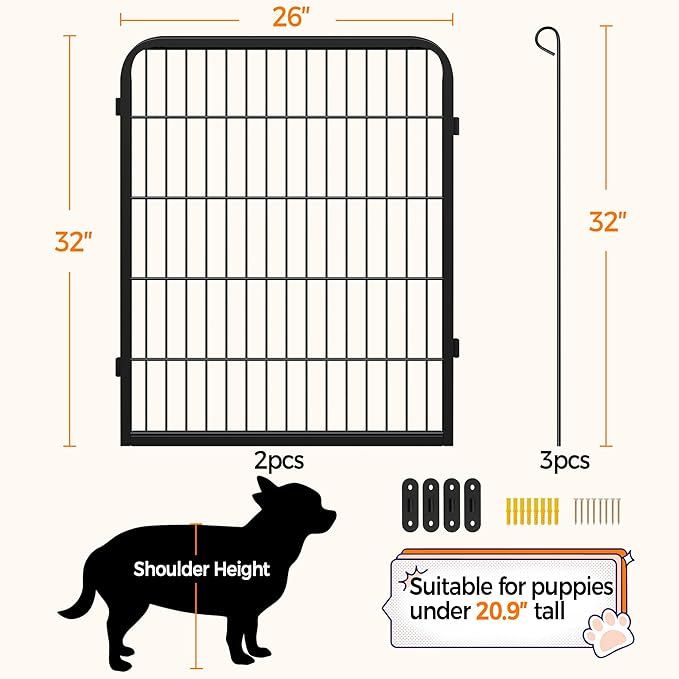 Yaheetech Dog Playpen Outdoor, 32 inch 2 Panels Dog Pen Indoor Heavy Duty Puppy Exercise Pen Metal Pet Fence for RV Camping/Yard/Garden