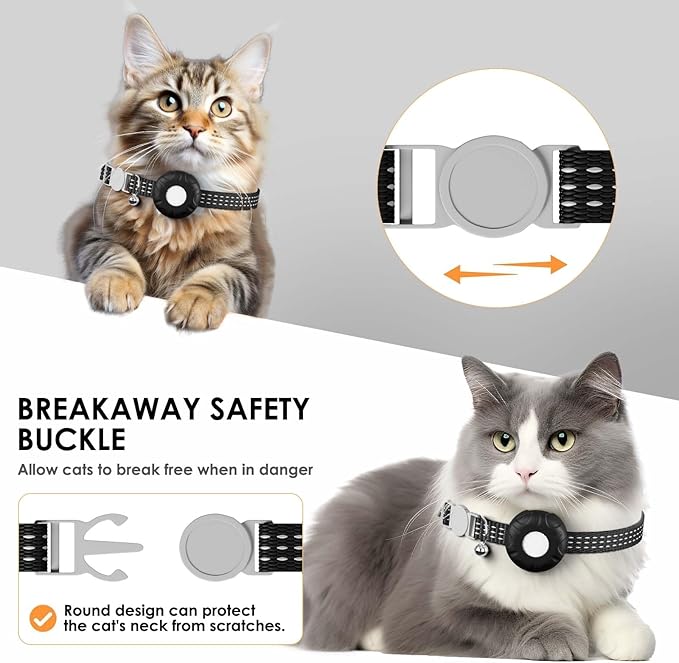 Cat Tracker, GPS Tracker Compatible with Apple Find My App(Only iOS), Waterproof Cat Tracker Collar with Bell and Safety Elastic Buckle, No Monthly Fee Pet Tracker, Up to 1-Year Battery