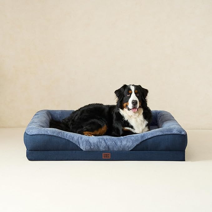 EHEYCIGA Orthopedic XXL Dog Bed for Large Sized Dog, 52x41x8 Inch Extra Large Memory Foam Dog Couch Bed with Sides, Waterproof Liner & Washable Removable Cover, Bolster Pet Sofa, Navy