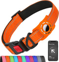 Airtag Dog Collar with AirTag Holder for Large Dogs, Reflective, Soft Padded & Safety Locking Buckle, Nylon Pet Collars Adjustable for All Breeds, Orange,XL