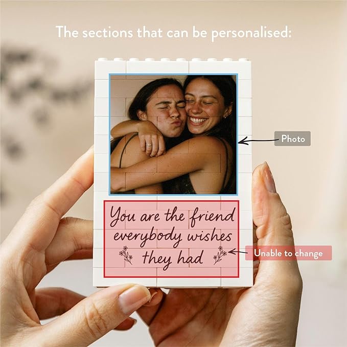 NAZENTI Personalised Best Friend Photo Gift for Besties, Birthday Present For Her, Friendship Keepsake Building Block for Valentine Christmas Gift for BFF, Custom Puzzle Decor for Family