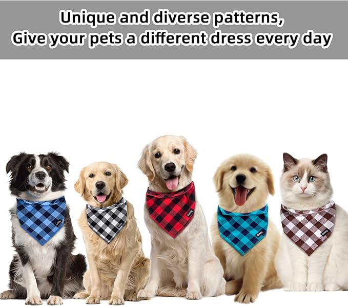 Buffalo Plaid Dog Bandanas Fall Christmas X-Large 6PCS Dog Gifts Red Blue Green Orange Black Brown Scarf Adjustable Kerchief for Medium Large Pets