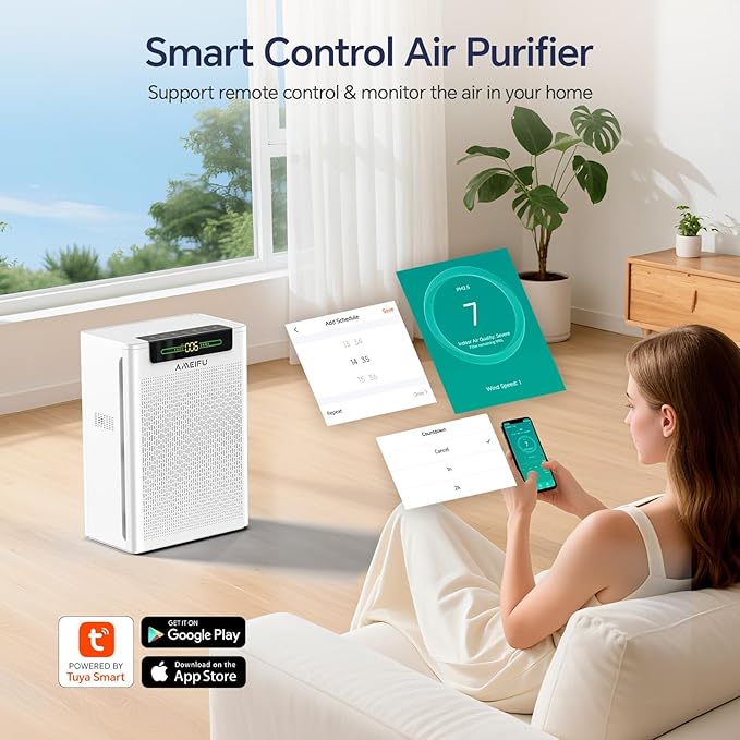 Air Purifiers for Home Large Room Up to 3000 ft², Pet Air Purifier with Smart APP Control, Hepa Air Purifier with Washable Filters and PM 2.5 Display Pets Hair, Pollen, Dander, Smoke