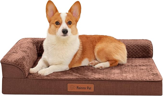 Orthopedic Dog Bed Medium Size Dog, Memory Foam Dogs Bed for Medium Dogs, Washable Removable Cover, Nonskid Bottom, Waterproof, for Indoor, Outdoor, Crate ＆ Car Use, 35x23x6 Inches, Brown Grey